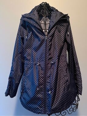 Jones New York Navy Polka Dot Hooded Trench Coat